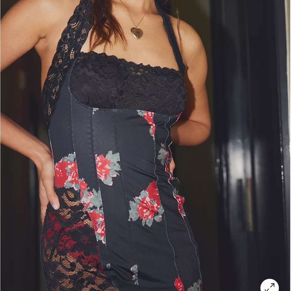 New Free People Love You Most Printed Maxi Slip Dress in Licorice Combo XL - Picture 3 of 3
